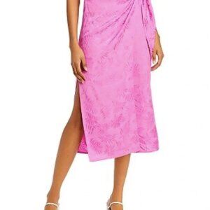 WAYF Juno Wrap Midi Skirt In Magenta Side Leg Split | Size Large